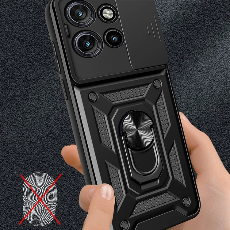 Pour Motorola Edge 50 Neo 5G / Moto S50 5G / Thinkphone 25 5G Coque avec couvercle de caméra coulissant PC+TPU Support de téléphone - Noir