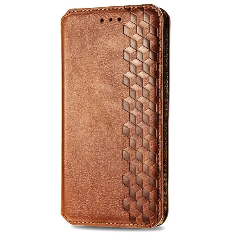 For ZTE Blade A75 4G PU Leather Case Rhombus Imprint Wallet Stand Phone Cover - Brown