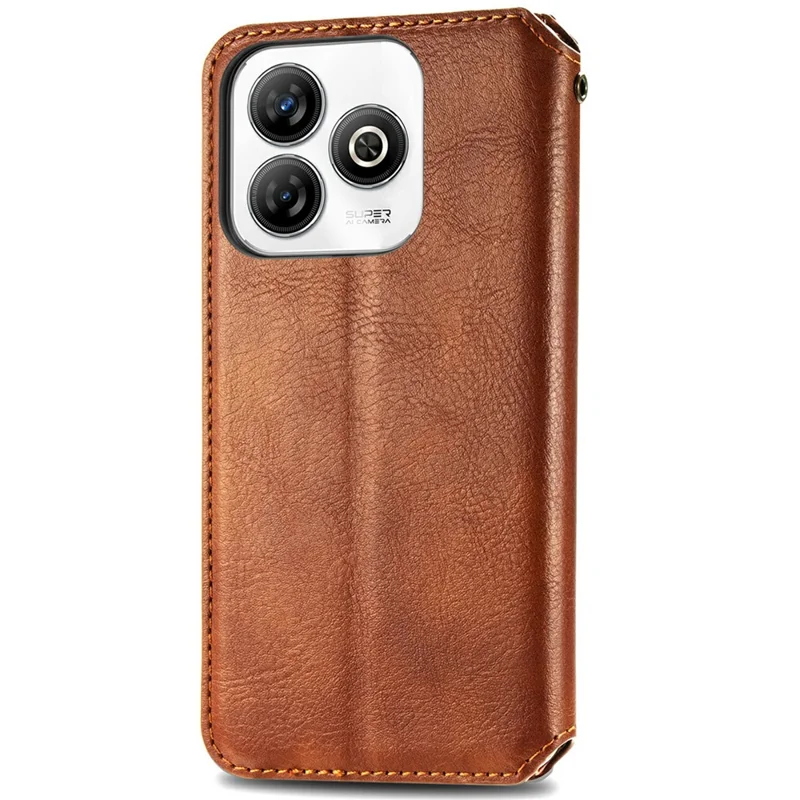 For ZTE Blade A75 4G PU Leather Case Rhombus Imprint Wallet Stand Phone Cover - Brown