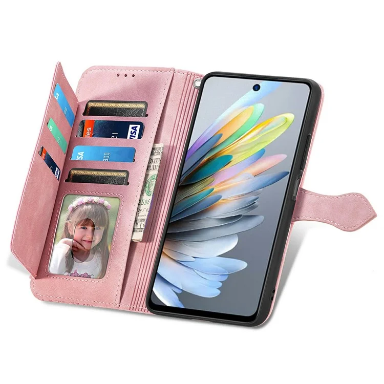 Para ZTE Blade A75 4G Case Zipper Pullet PU Chaear Flor Primagem Tampa - Rosa