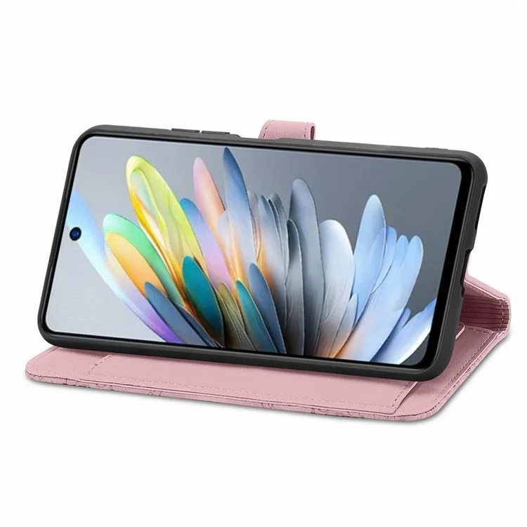 Para ZTE Blade A75 4G Case Zipper Pullet PU Chaear Flor Primagem Tampa - Rosa