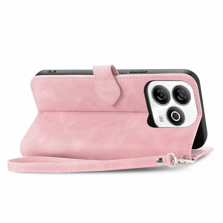 Para ZTE Blade A75 4G Case Zipper Pullet PU Chaear Flor Primagem Tampa - Rosa