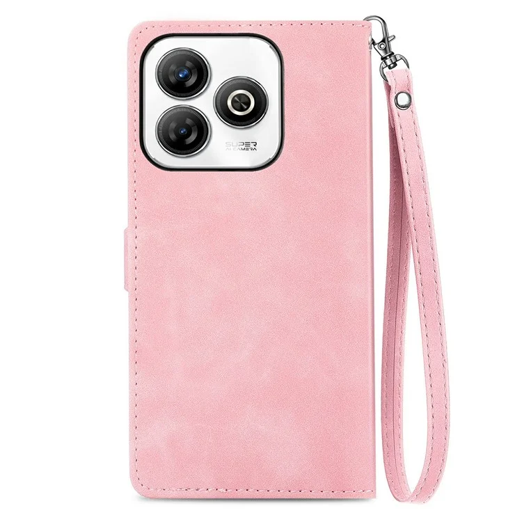 Para ZTE Blade A75 4G Case Zipper Pullet PU Chaear Flor Primagem Tampa - Rosa