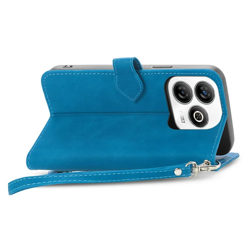 For ZTE Blade A75 4G Zipper Wallet Case with Strap Flower Imprint PU Leather Phone Cover - Blue