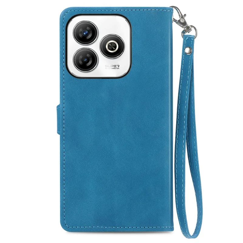 For ZTE Blade A75 4G Zipper Wallet Case with Strap Flower Imprint PU Leather Phone Cover - Blue