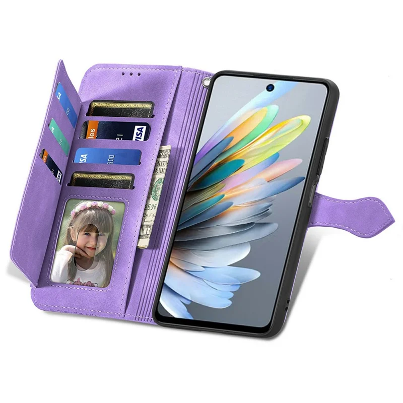 For ZTE Blade A75 4G Zipper Wallet Case with Strap Flower Imprint PU Leather Phone Cover - Light Purple