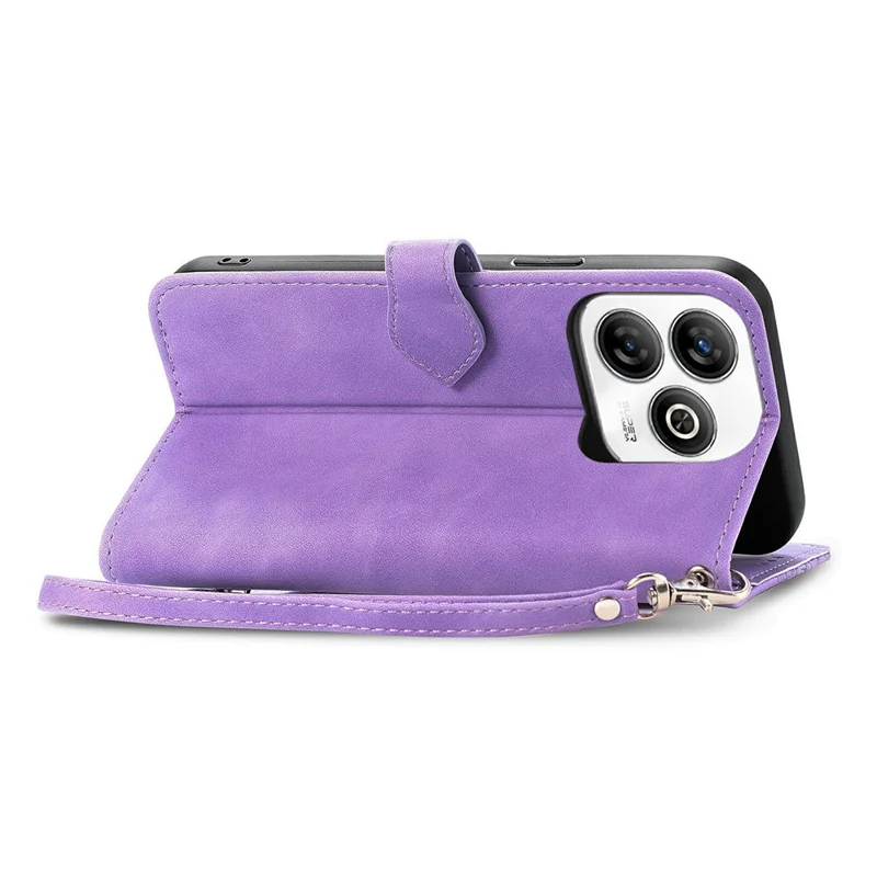 For ZTE Blade A75 4G Zipper Wallet Case with Strap Flower Imprint PU Leather Phone Cover - Light Purple