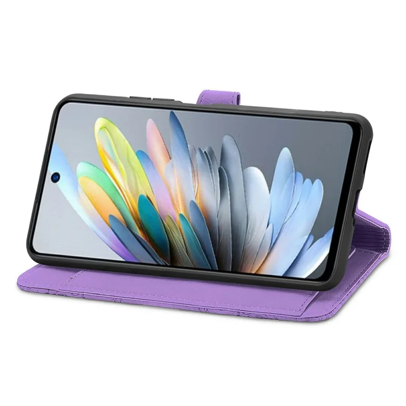 For ZTE Blade A75 4G Zipper Wallet Case with Strap Flower Imprint PU Leather Phone Cover - Light Purple