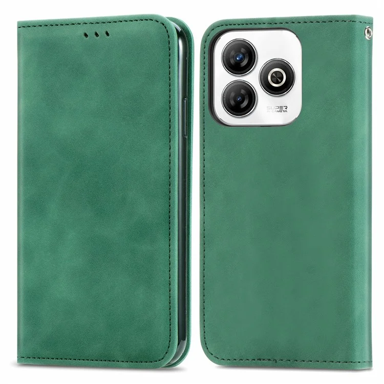 Para ZTE Blade A75 4G Case Skin Touch Feeling Leather Carthe Tampa Absorção Magnética - Verde