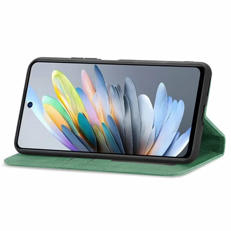 Para ZTE Blade A75 4G Case Skin Touch Feeling Leather Carthe Tampa Absorção Magnética - Verde