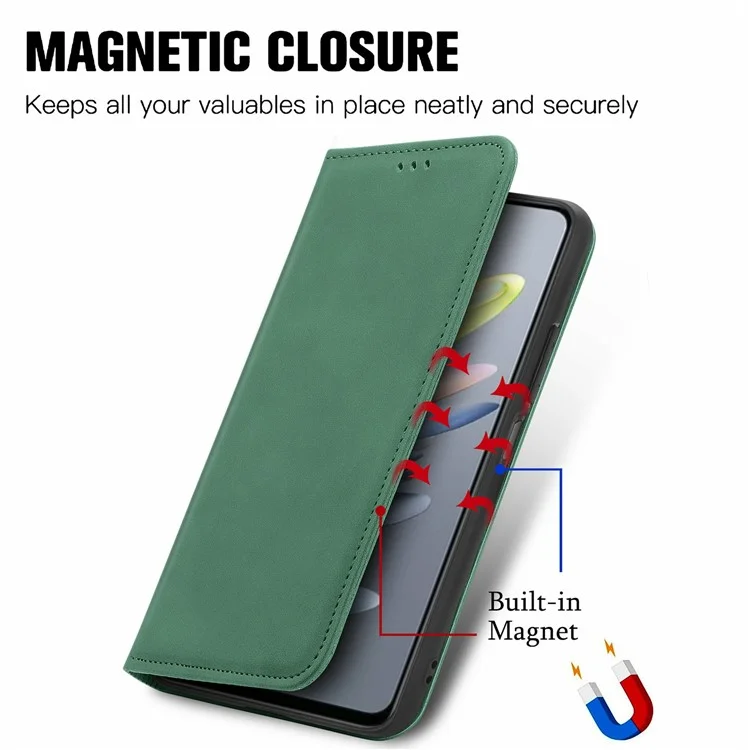 Para ZTE Blade A75 4G Case Skin Touch Feeling Leather Carthe Tampa Absorção Magnética - Verde