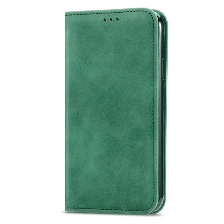 Para ZTE Blade A75 4G Case Skin Touch Feeling Leather Carthe Tampa Absorção Magnética - Verde