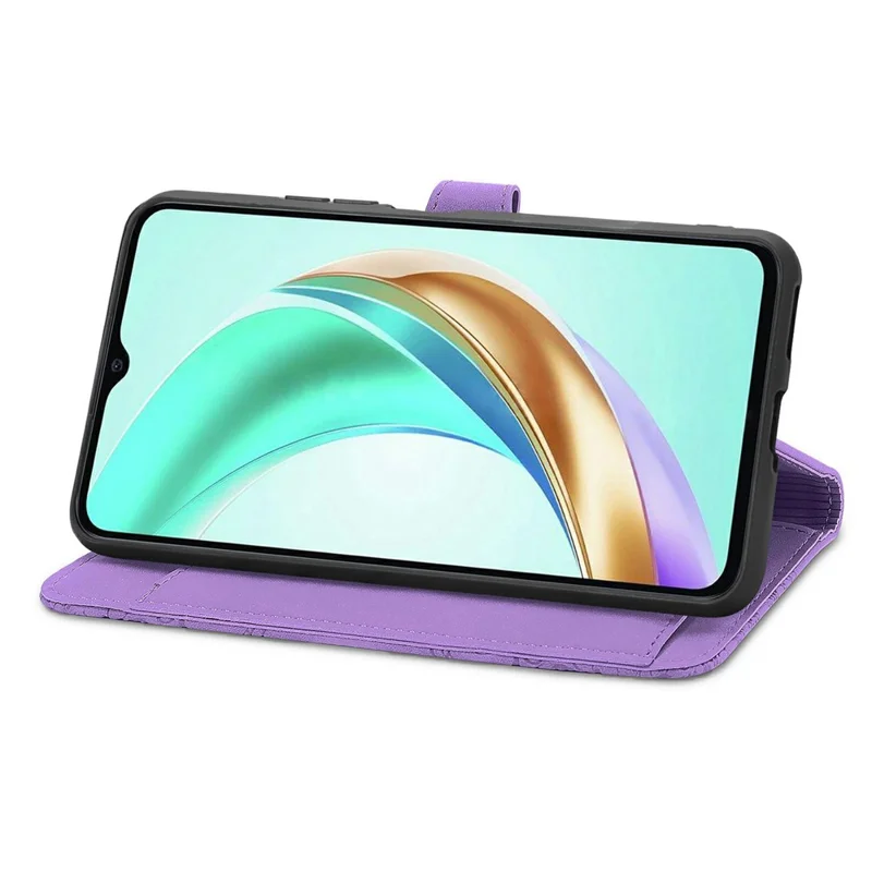 For Honor X6b 4G Zipper Wallet Case with Strap Flower Imprint PU Leather Phone Cover - Light Purple