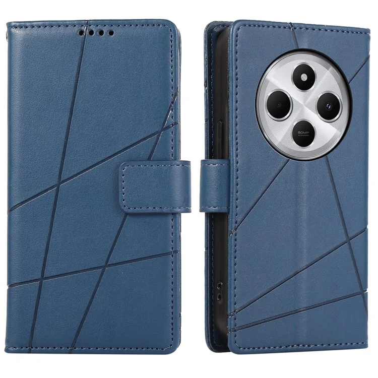 DF-06 Phone Case For Xiaomi Poco C75 4G / Redmi 14R 5G / 14C 4G Line Imprint Leather Wallet Cover - Blue