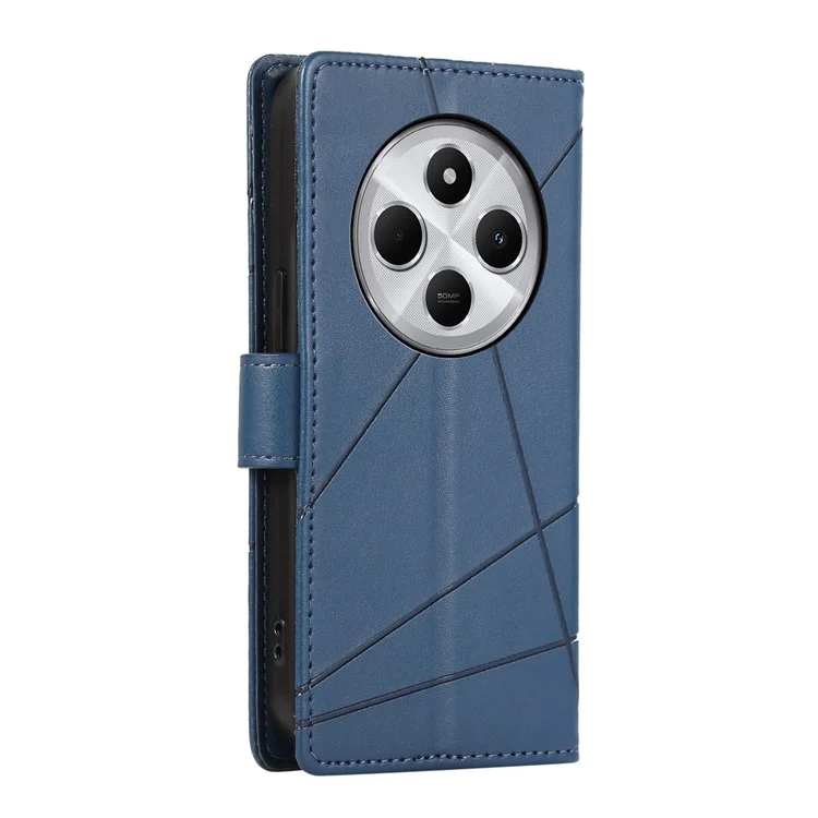 DF-06 Phone Case For Xiaomi Poco C75 4G / Redmi 14R 5G / 14C 4G Line Imprint Leather Wallet Cover - Blue