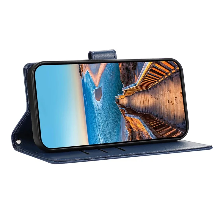 DF-06 Phone Case For Xiaomi Poco C75 4G / Redmi 14R 5G / 14C 4G Line Imprint Leather Wallet Cover - Blue