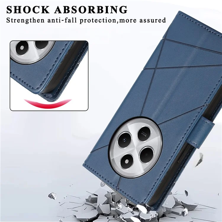 DF-06 Phone Case For Xiaomi Poco C75 4G / Redmi 14R 5G / 14C 4G Line Imprint Leather Wallet Cover - Blue