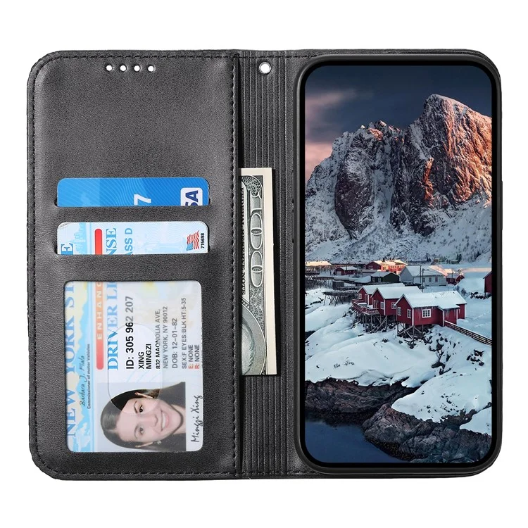 Capa de Telefone para Xiaomi Poco C75 4G / Redmi 14R 5G / 14C 4G Textura de Bezerro Couro PU Capa de Telefone com Carteira - Preto