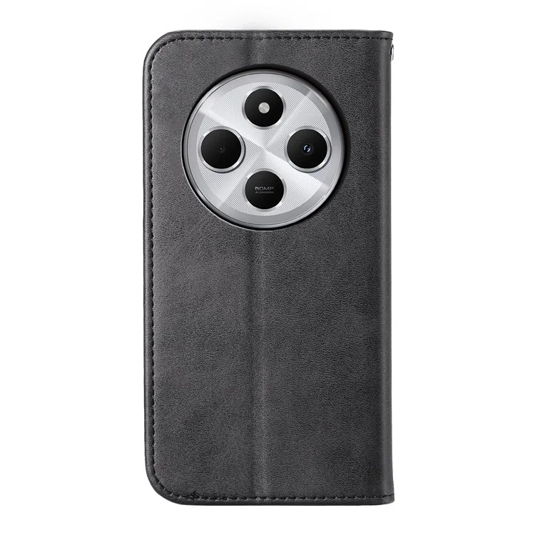 Capa de Telefone para Xiaomi Poco C75 4G / Redmi 14R 5G / 14C 4G Textura de Bezerro Couro PU Capa de Telefone com Carteira - Preto