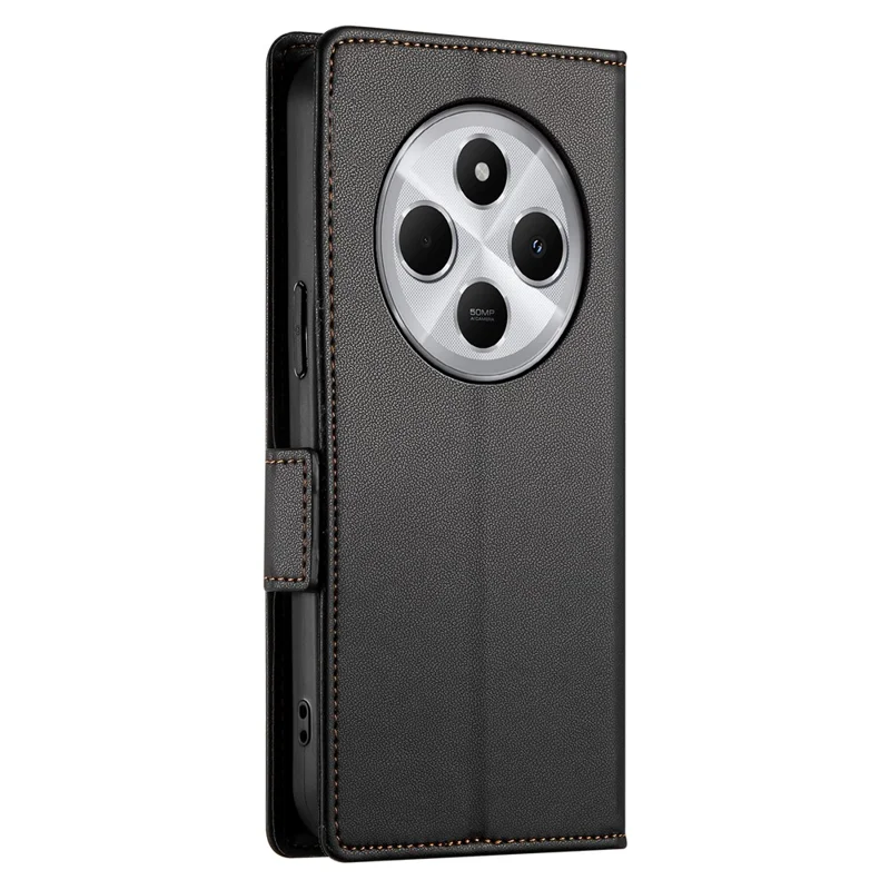 DF-010 Para Xiaomi Redmi 14C 4G Stand Case PU Cubierta de Teléfono de Cuero - Negro