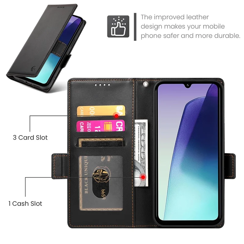DF-010 Para Xiaomi Redmi 14C 4G Stand Case PU Cubierta de Teléfono de Cuero - Negro