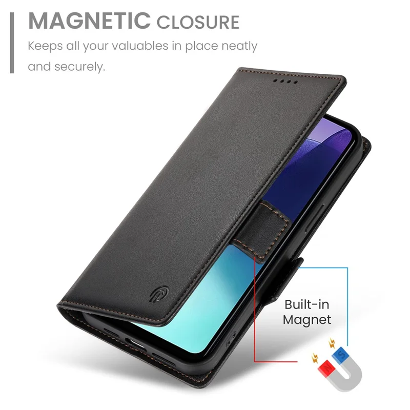 DF-010 Para Xiaomi Redmi 14C 4G Stand Case PU Cubierta de Teléfono de Cuero - Negro