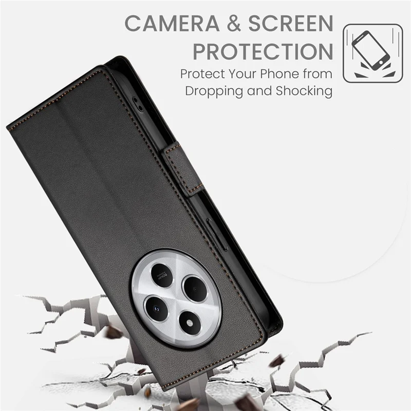 DF-010 Para Xiaomi Redmi 14C 4G Stand Case PU Cubierta de Teléfono de Cuero - Negro