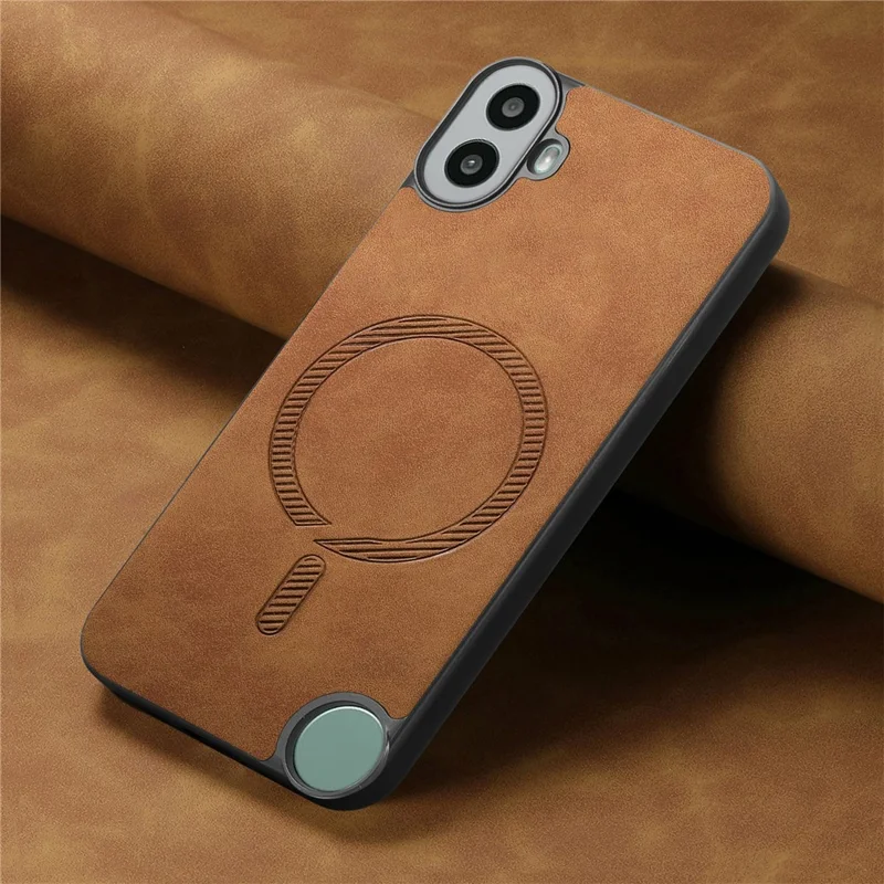For Nothing CMF Phone 1 Leather Back Magnetic Case Skin-Touch Phone Cover - Brown