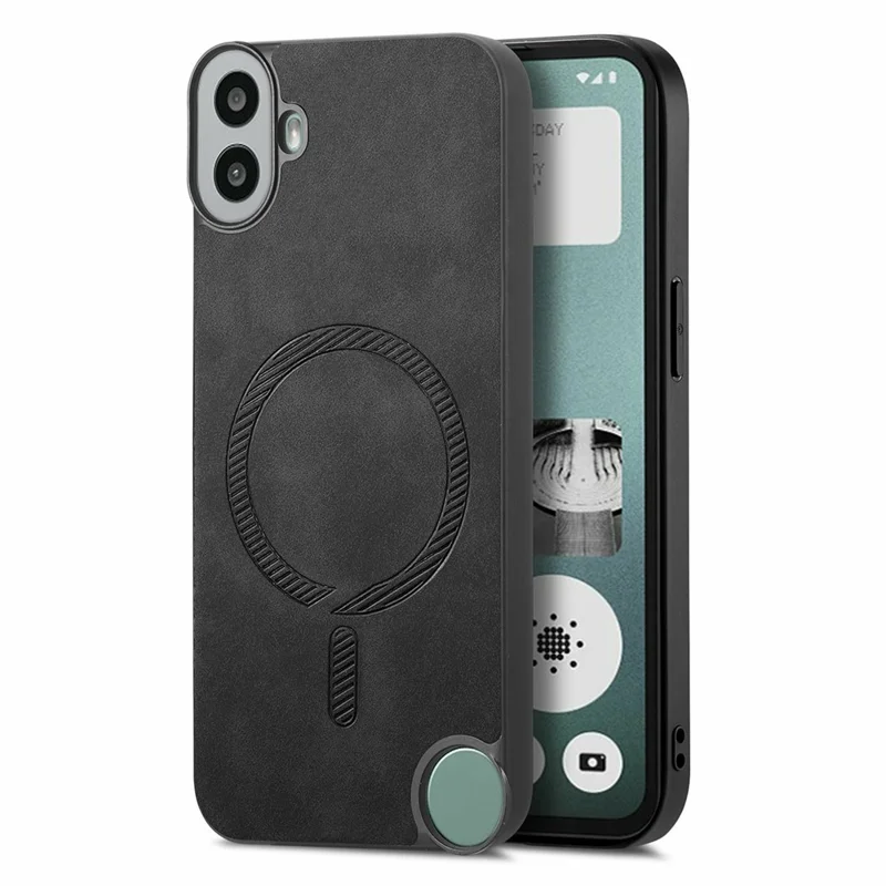 For Nothing CMF Phone 1 Leather Back Case Compatible with MagSafe Skin-Touch Phone Cover - Black