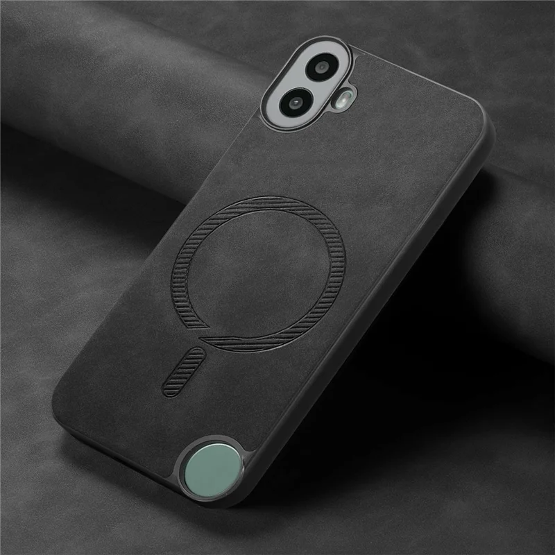 For Nothing CMF Phone 1 Leather Back Case Compatible with MagSafe Skin-Touch Phone Cover - Black