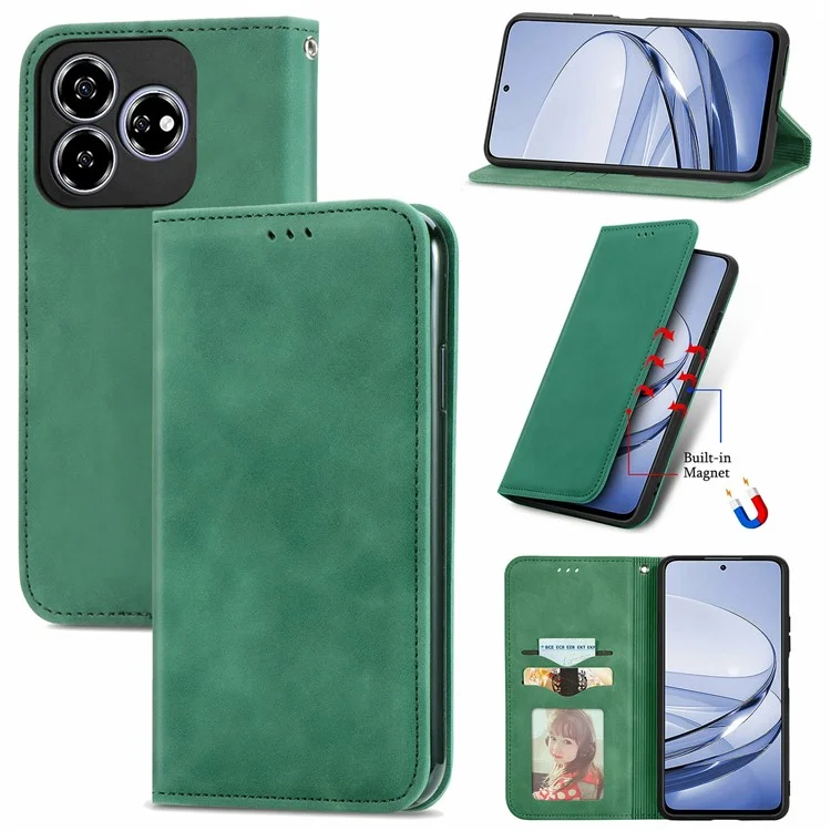 Para ZTE Blade V60 Case de Design Skin Touch Feeling Cheather Carthe Tampa Absorção Magnética - Verde