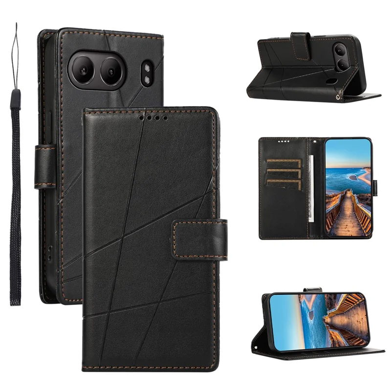 DF-06 Для OnePlus Nord 4 Phone Case Line Imprint Leather Swellet Cover - Черный