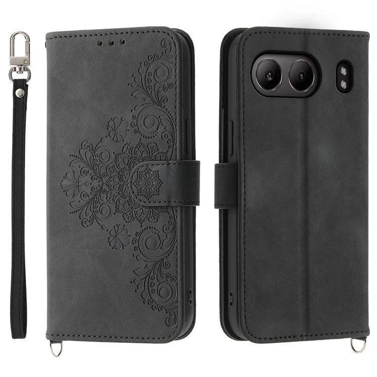 Per OnePlus Nord 4 Case Pattern Flower Papertoni in Pelle Pechetto Coperchio Con Cinturino - Nero