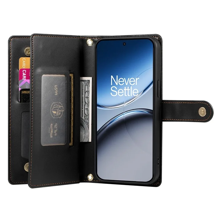 DF-011 Для OnePlus Nord 4 Case Case Zipper Pocket Coverlet Chother Phone Cover с Ремнями - Черный