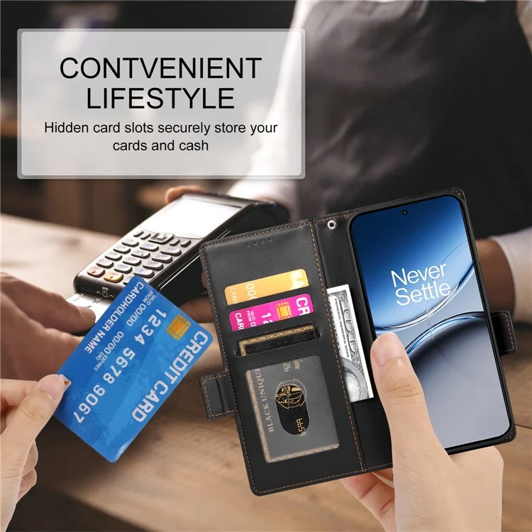 DF-010 For OnePlus Nord 4 Stand Case PU Leather Wallet Phone Cover - Black