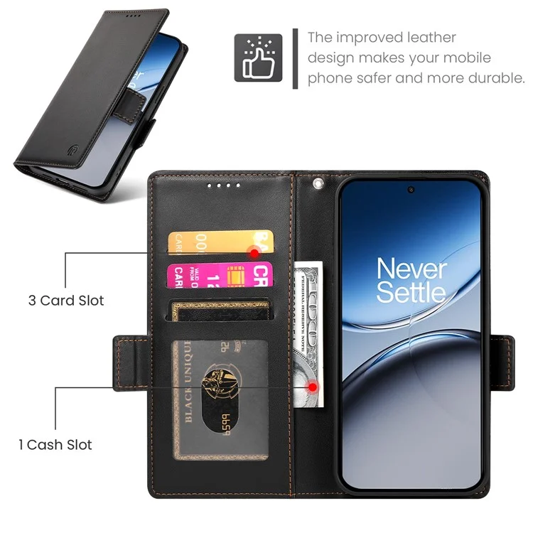 DF-010 For OnePlus Nord 4 Stand Case PU Leather Wallet Phone Cover - Black