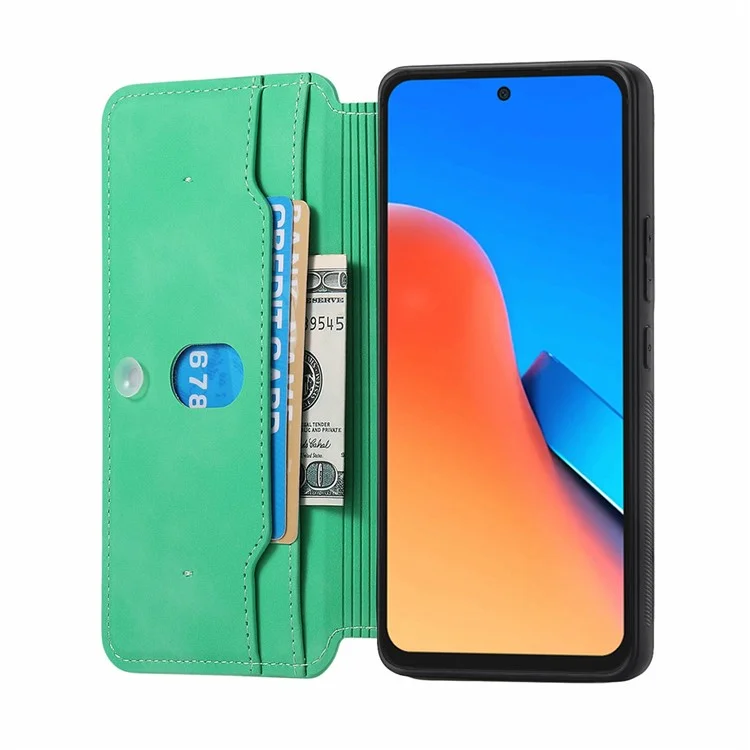 CASENEO For Xiaomi Poco M6 Pro 5G / Redmi 12 4G / 5G (Global) Case Cross Texture Leather Detachable Magnetic Phone Cover - Green