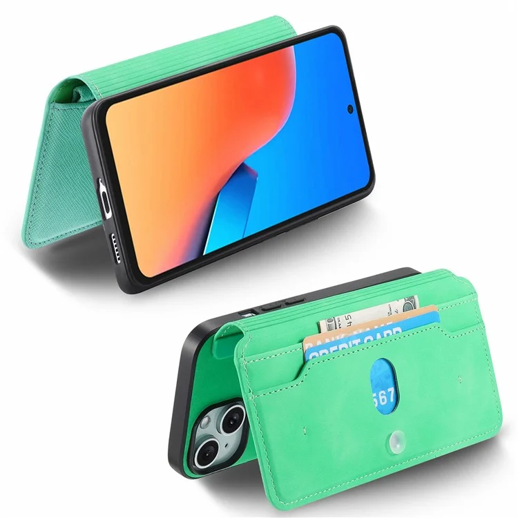 CASENEO For Xiaomi Poco M6 Pro 5G / Redmi 12 4G / 5G (Global) Case Cross Texture Leather Detachable Magnetic Phone Cover - Green