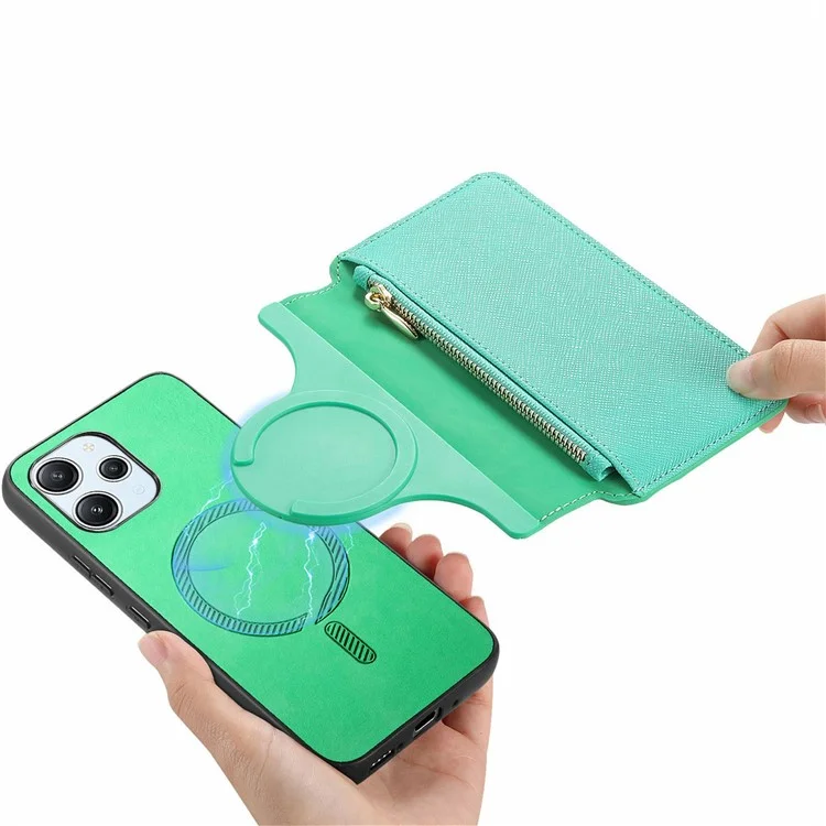 CASENEO For Xiaomi Poco M6 Pro 5G / Redmi 12 4G / 5G (Global) Case Cross Texture Leather Detachable Magnetic Phone Cover - Green