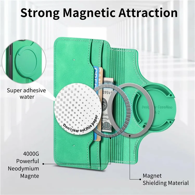 CASENEO For Xiaomi Poco M6 Pro 5G / Redmi 12 4G / 5G (Global) Case Cross Texture Leather Detachable Magnetic Phone Cover - Green