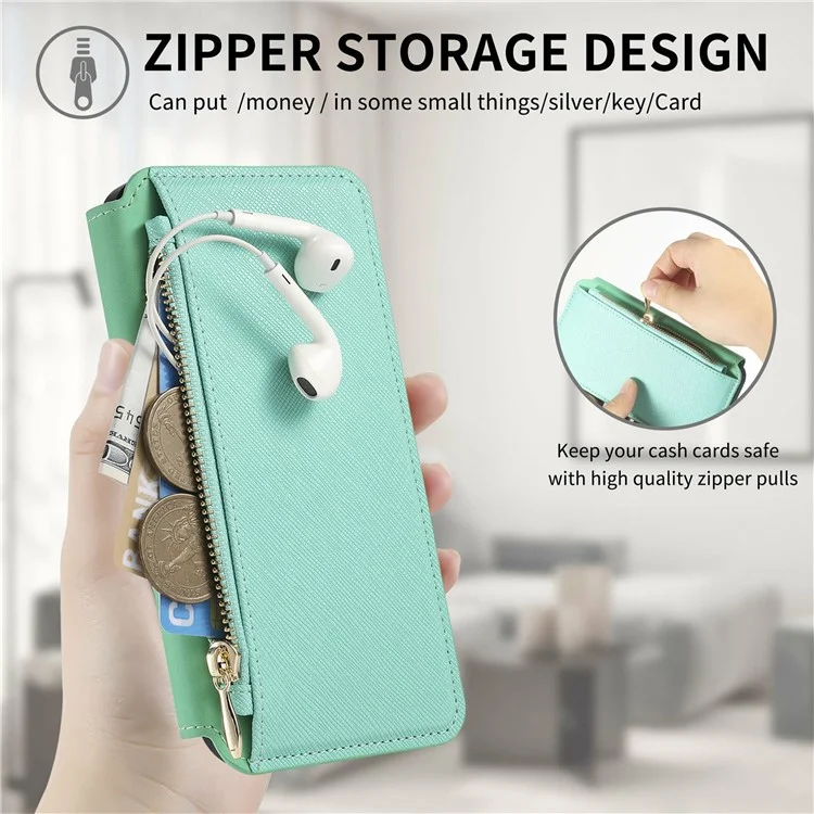 CASENEO For Xiaomi Poco M6 Pro 5G / Redmi 12 4G / 5G (Global) Case Cross Texture Leather Detachable Magnetic Phone Cover - Green