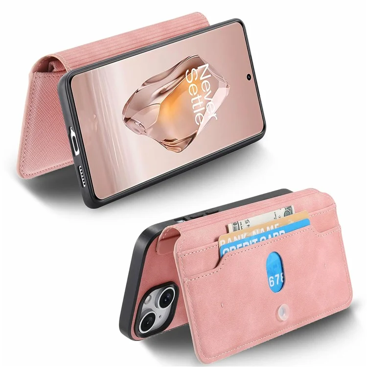 CASENEO For OnePlus Ace 3 5G / 12R 5G Case Cross Texture Leather Detachable Magnetic Phone Cover - Pink