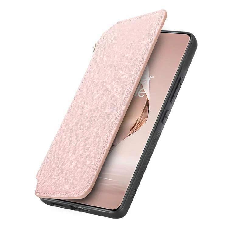 CASENEO For OnePlus Ace 3 5G / 12R 5G Case Cross Texture Leather Detachable Magnetic Phone Cover - Pink