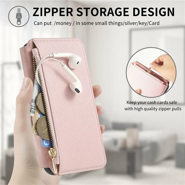 CASENEO For OnePlus Ace 3 5G / 12R 5G Case Cross Texture Leather Detachable Magnetic Phone Cover - Pink