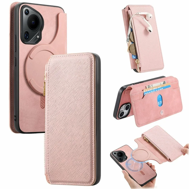Caseneo Para Huawei Pura 70 Ultra Caso Cruzamento Couro Couro Destacável Tampa de Telefone Magnético - Rosa