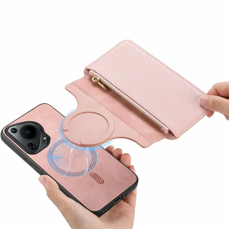 Caseneo Para Huawei Pura 70 Ultra Caso Cruzamento Couro Couro Destacável Tampa de Telefone Magnético - Rosa