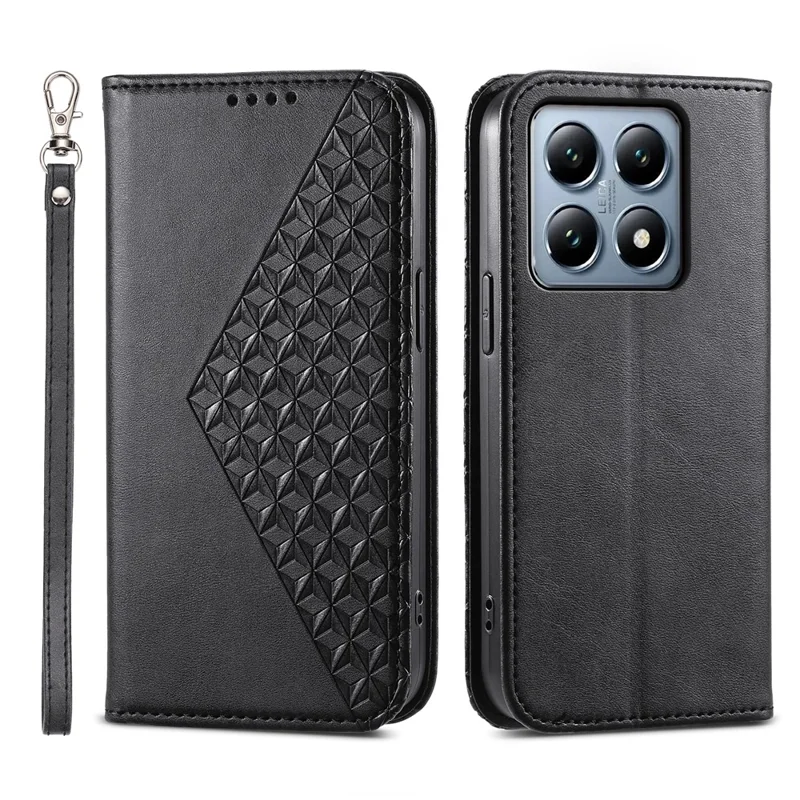 Для Xiaomi 14t Pro Case Case Текстуру Текстуры PU Кожаная Телефона с Кошельком с Кошельком - Черный