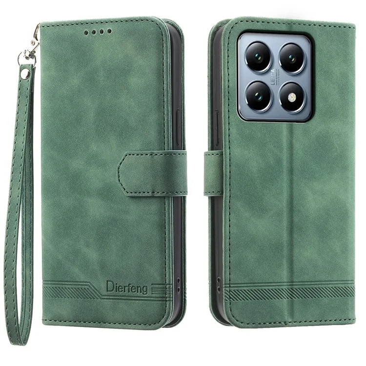 Dierfeng DF-03 Pour Xiaomi 14T Pro Cuir Lignes de Boîtier Imprime Couverture de Téléphone - Vert