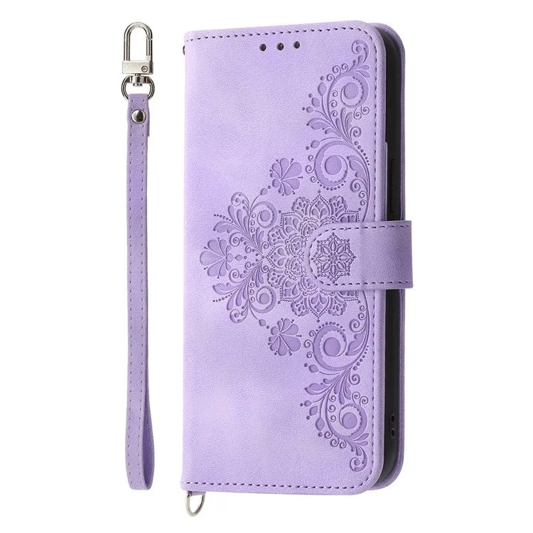 Para Xiaomi 14t Pro Case Patrón de Flores PU Cubierta de Teléfono de Cuero Con Correa - Púrpura Ligera