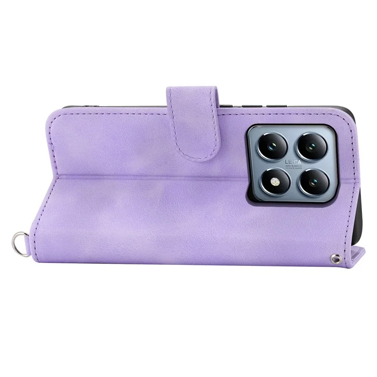Para Xiaomi 14t Pro Case Patrón de Flores PU Cubierta de Teléfono de Cuero Con Correa - Púrpura Ligera